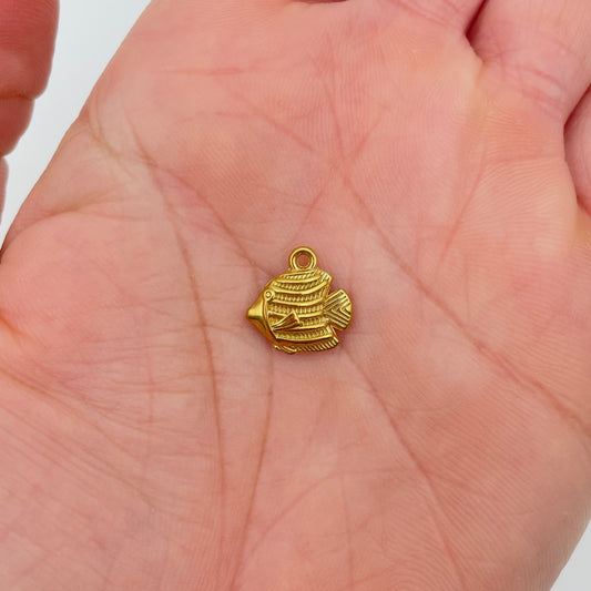 Fisk vedhæng/charm, guld- eller sølvfarvet, nikkelfri, 12,5x12,5 mm, 2mm hul, til smykker – billede 2