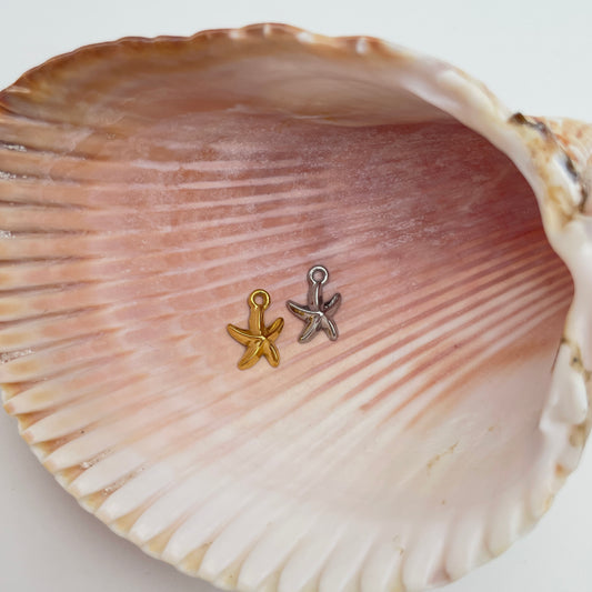 Søstjerne vedhæng/charm, guld eller sølv, nikkelfri, 10 x 9 mm, til smykker