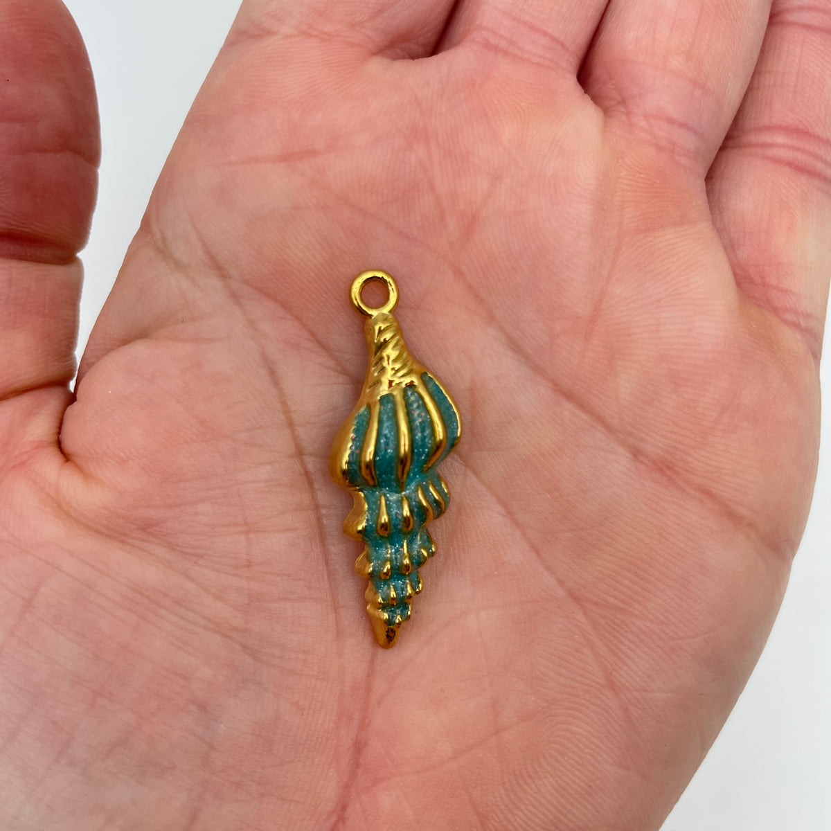 Konkylie vedhæng/charm, blå 37x13mm, nikkelfri, til smykker – billede 5