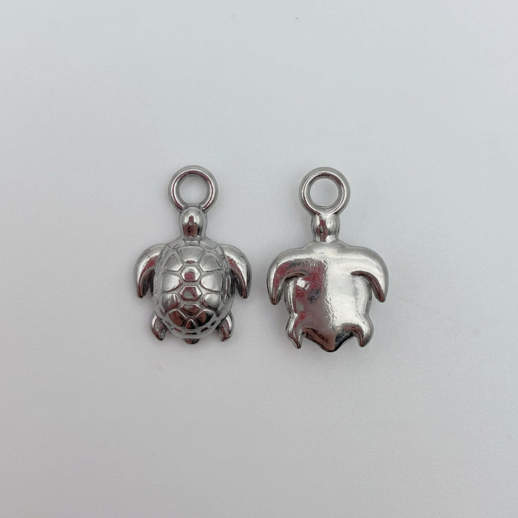 Skildpadde vedhæng/charm, guld eller sølv, nikkelfri, 18 x 12 mm, 3mm hul, til smykker – Sølv