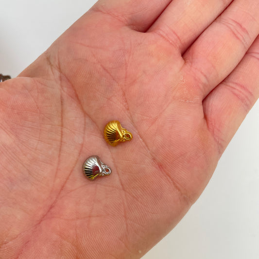 Musling 2 vedhæng/charm, guld-eller sølvfarvet, nikkelfri, 9 x 8 mm, til smykker – billede 2