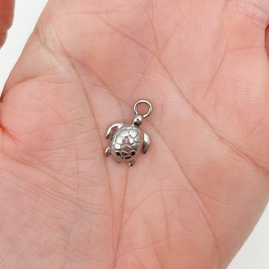 Skildpadde vedhæng/charm, guld eller sølv, nikkelfri, 18 x 12 mm, 3mm hul, til smykker – billede 2
