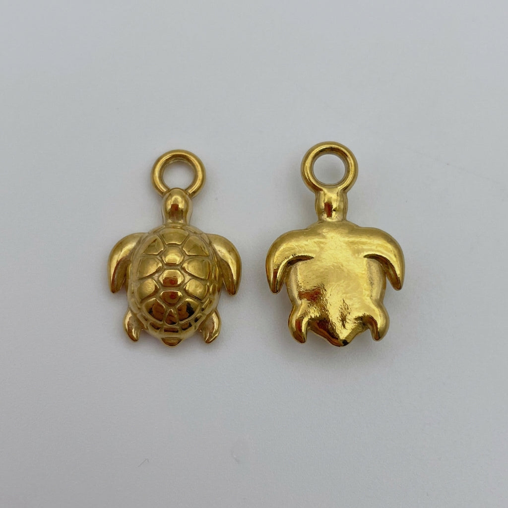 Skildpadde vedhæng/charm, guld eller sølv, nikkelfri, 18 x 12 mm, 3mm hul, til smykker – Guld