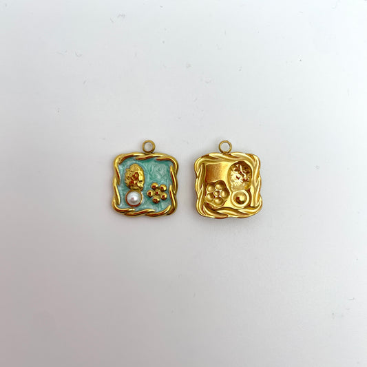 Strand vedhæng/charm med emalje og perle, nikkelfri, 14 x 14 mm – billede 2
