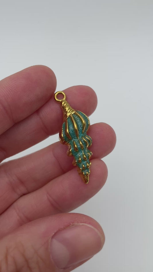 Konkylie vedhæng/charm, blå 37x13mm, nikkelfri, til smykker